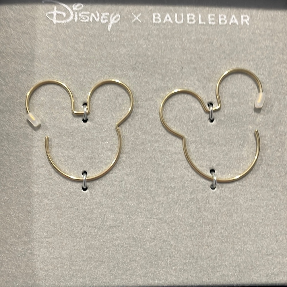 BaubleBar Disney Mickey Mouse Gold Threader Hoop Earrings NEW